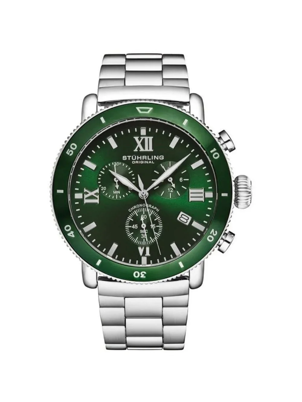 NWT Stuhrling Original Monaco Chronograph Quartz Green Dial Men's Watch